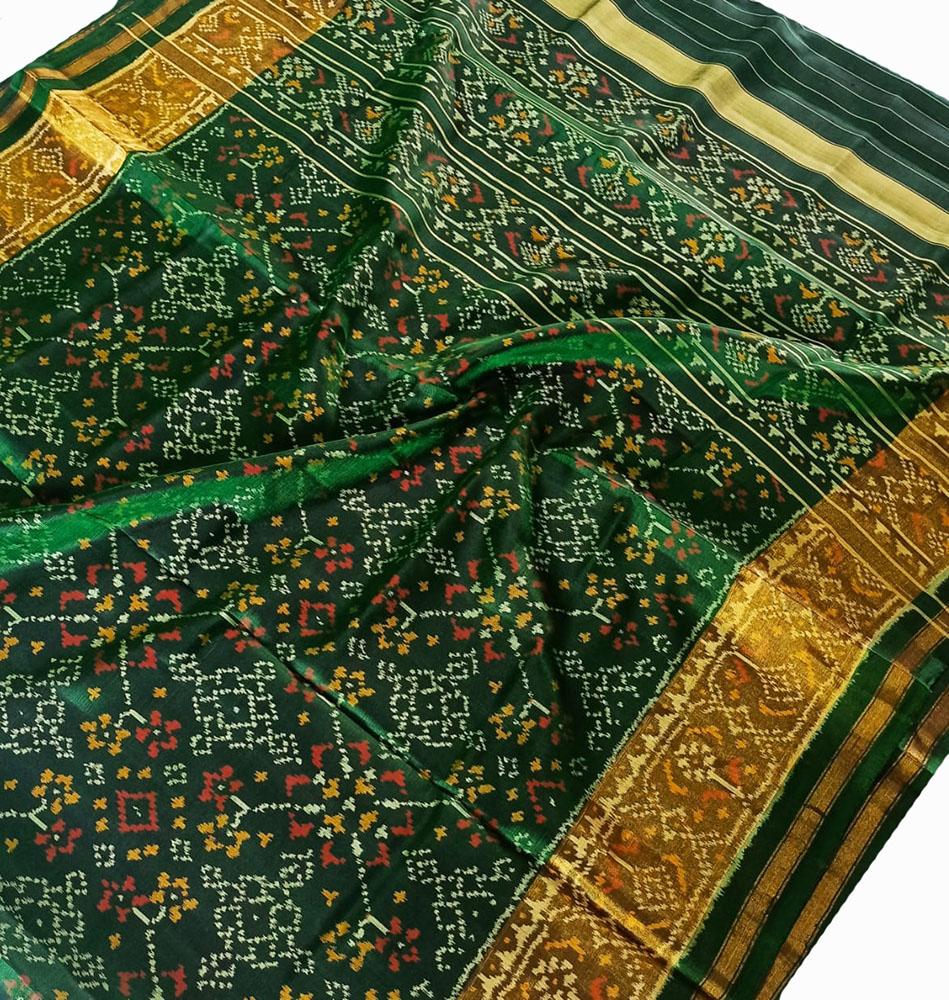 Green Handloom Single Ikat Patola Pure Silk Saree - Luxurion World
