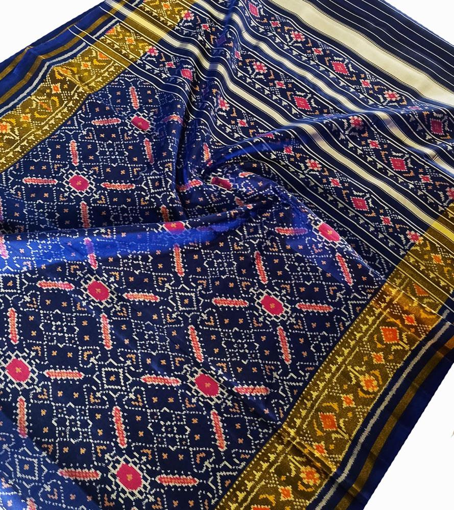 Blue Handloom Single Ikat Patola Pure Silk Saree - Luxurion World