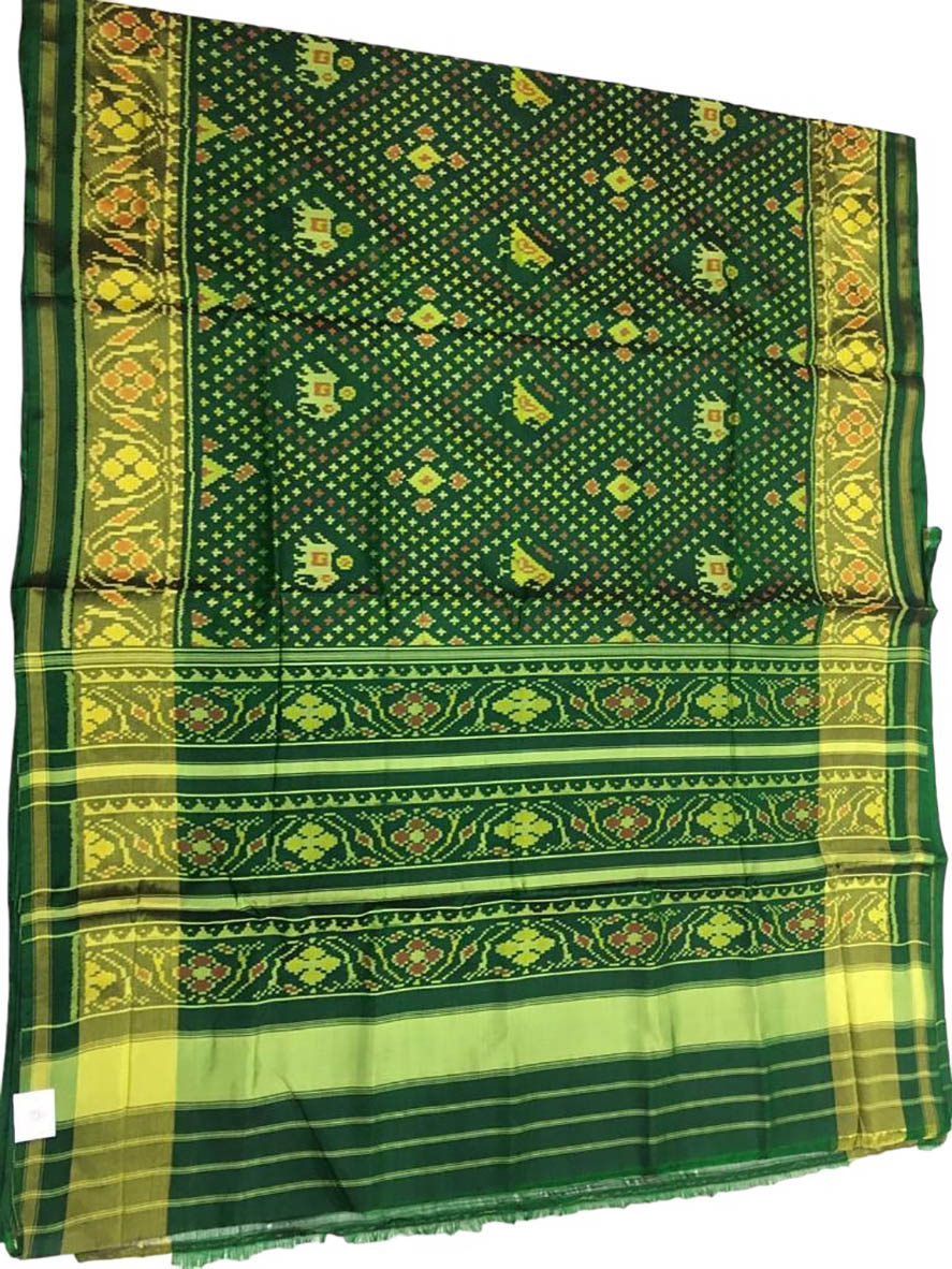 Green Handloom Single Ikat Patola Pure Silk Saree - Luxurion World