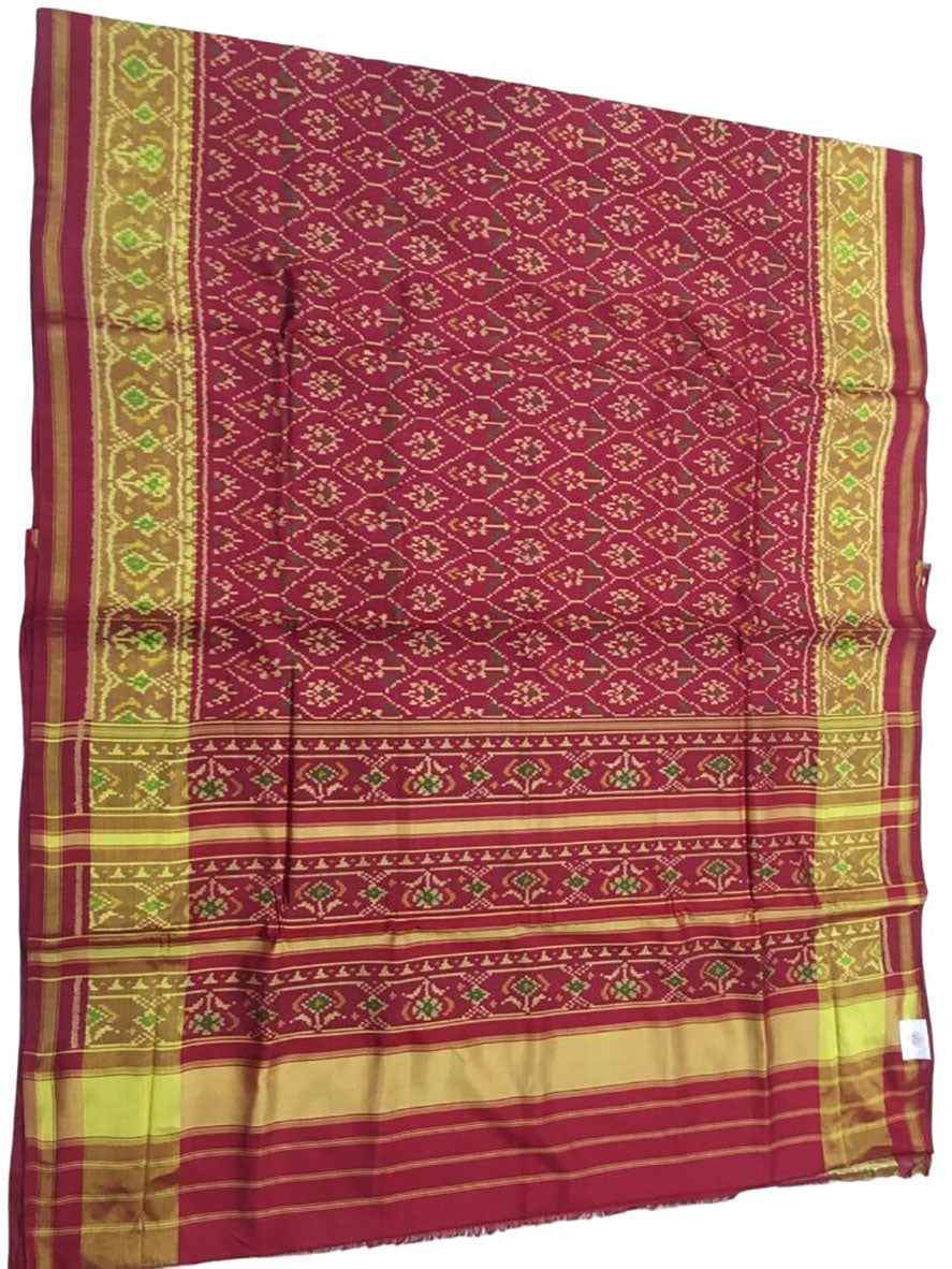 Red Handloom Single Ikat Patola Pure Silk Saree - Luxurion World