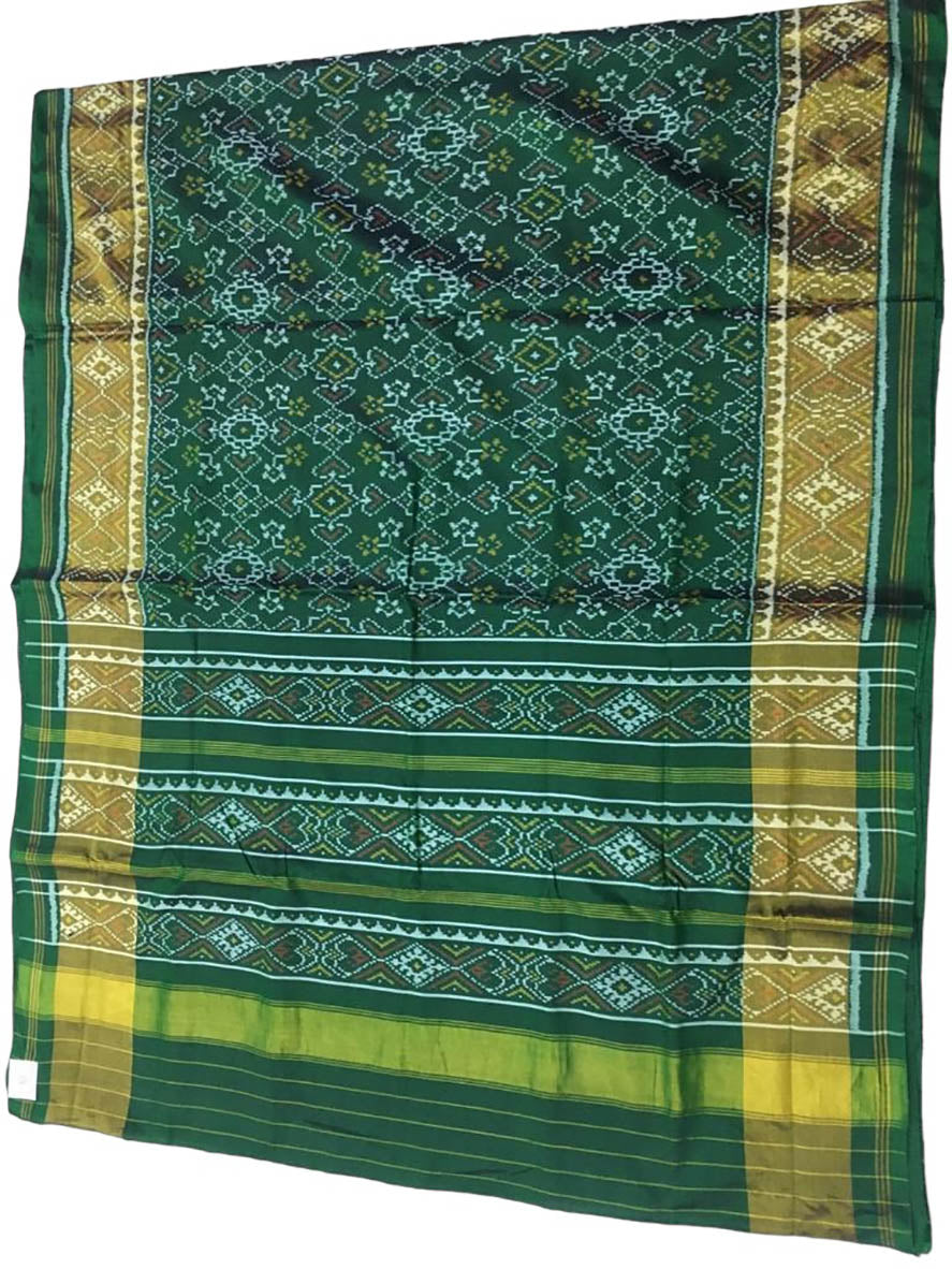 Green Handloom Single Ikat Patola Pure Silk Saree - Luxurion World