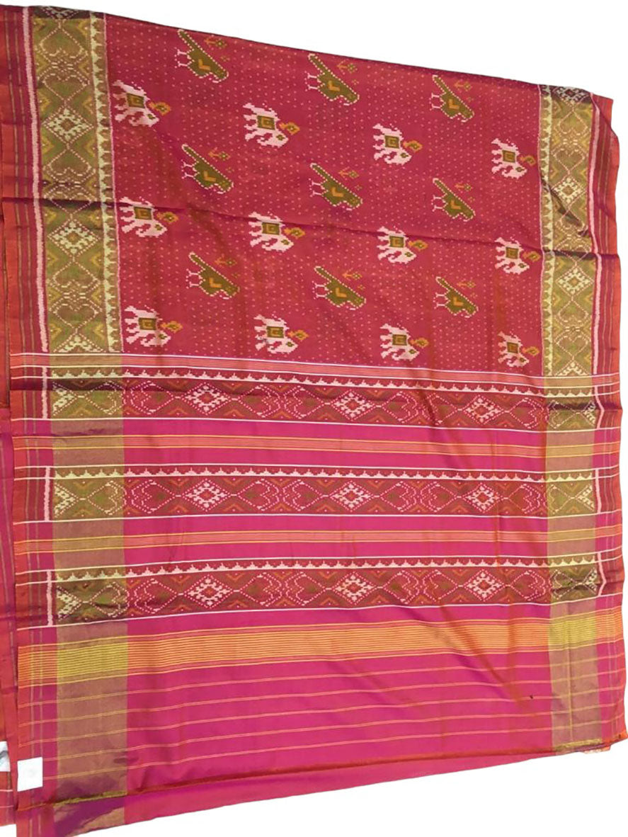 Pink Handloom Single Ikat Patola Pure Silk Saree - Luxurion World