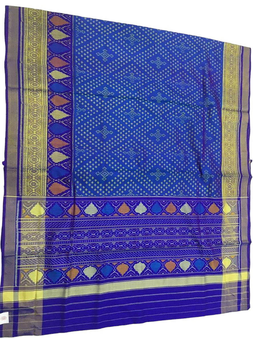 Blue Handloom Single Ikat Patola Pure Silk Saree - Luxurion World