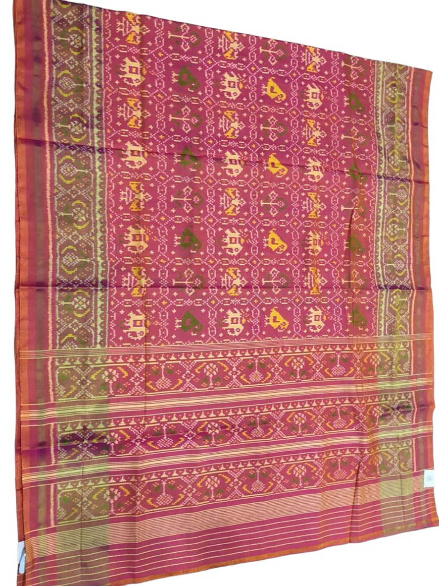 Pink Handloom Single Ikat Patola Pure Silk Saree - Luxurion World