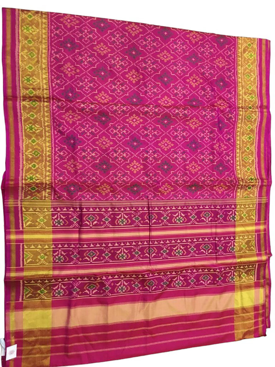 Pink Handloom Single Ikat Patola Pure Silk Saree - Luxurion World
