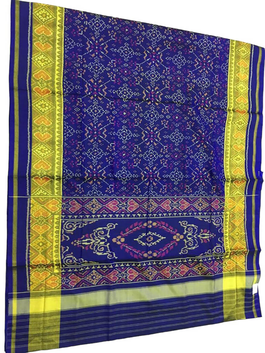 Blue Handloom Single Ikat Patola Pure Silk Saree - Luxurion World