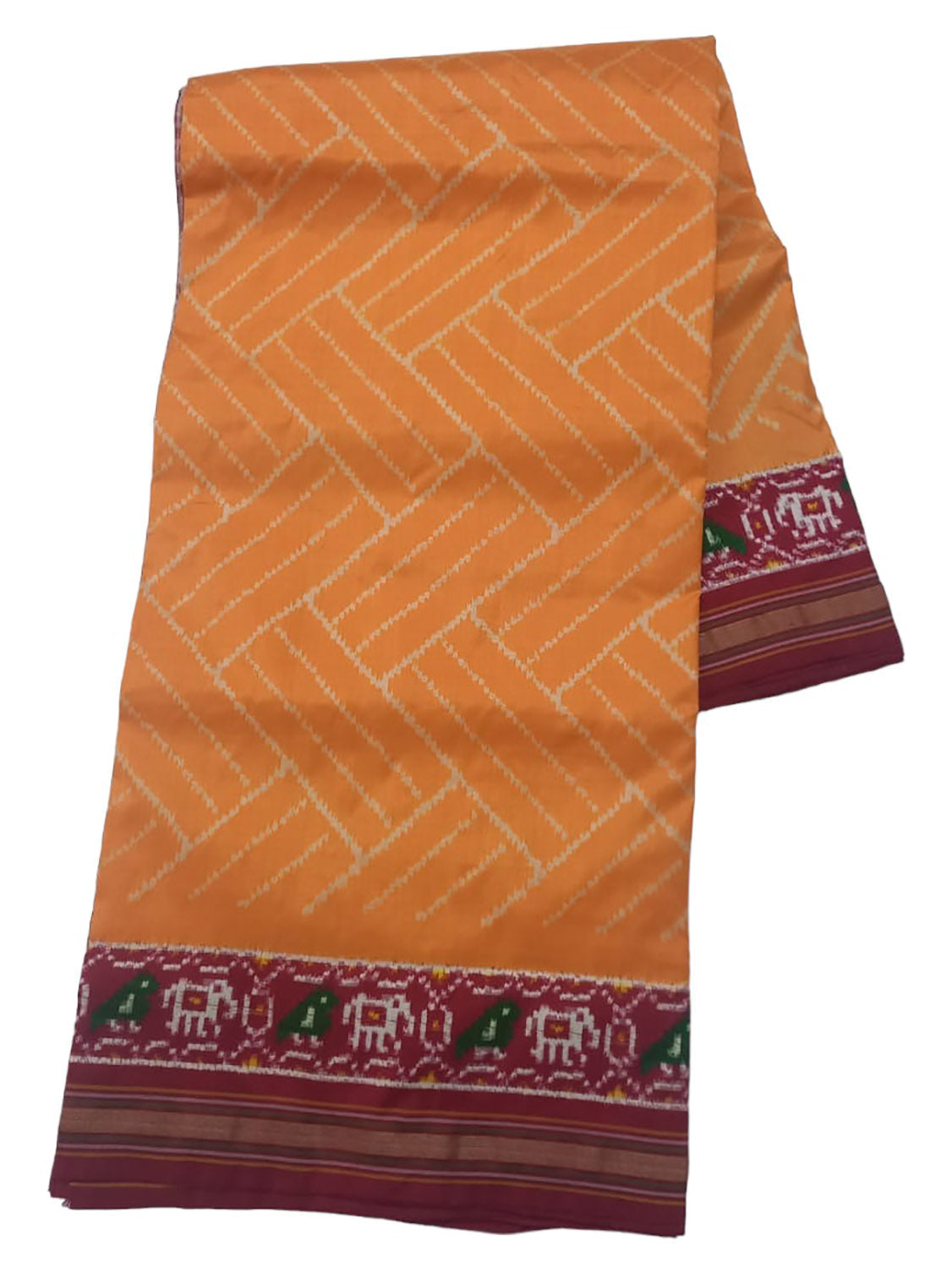 Orange Handloom Patola Pure Silk Double Ikat Saree - Luxurion World