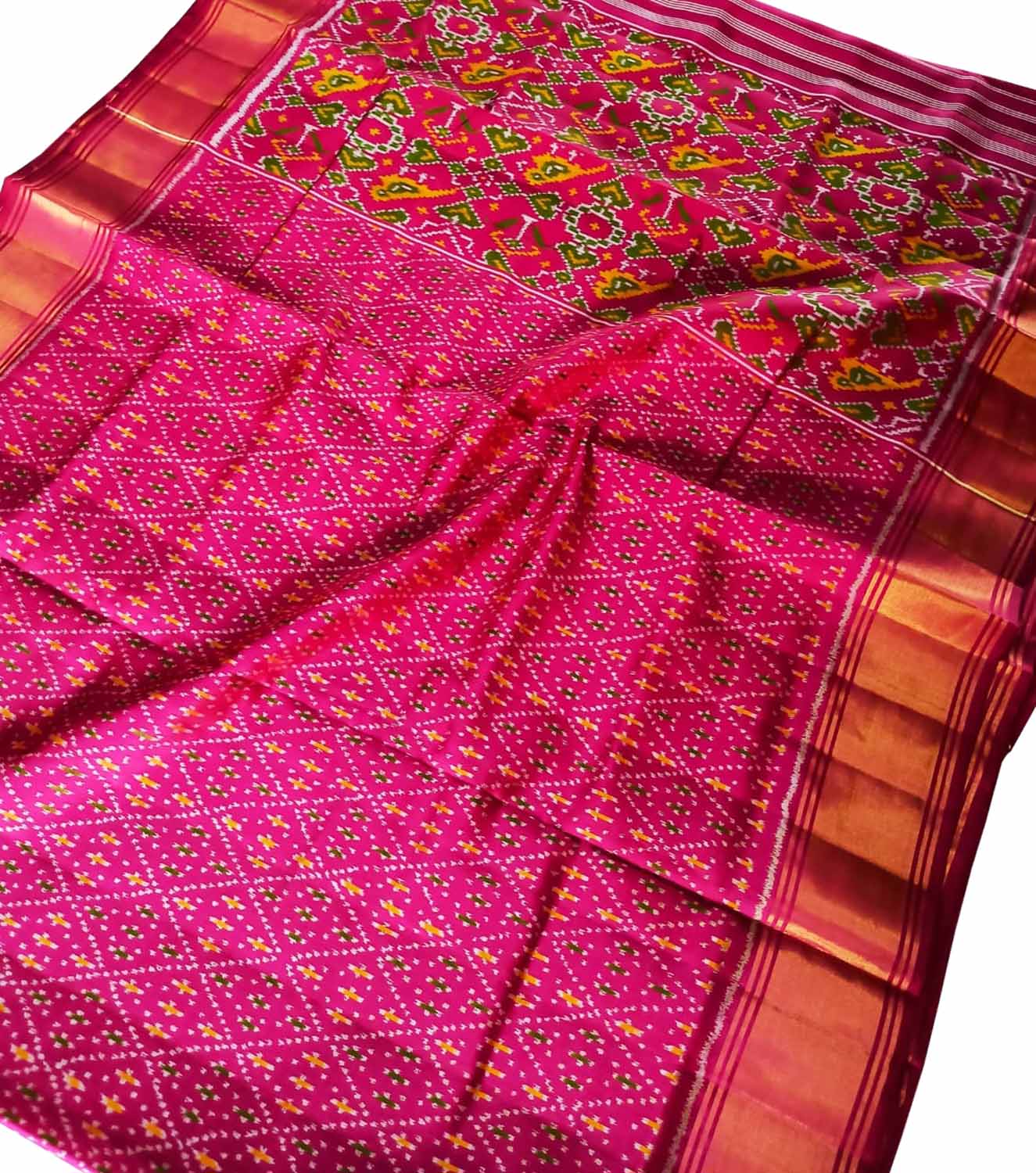 Pure Silk Pink Handloom Patola Single Ikat Saree - Traditional Elegance - Luxurion World
