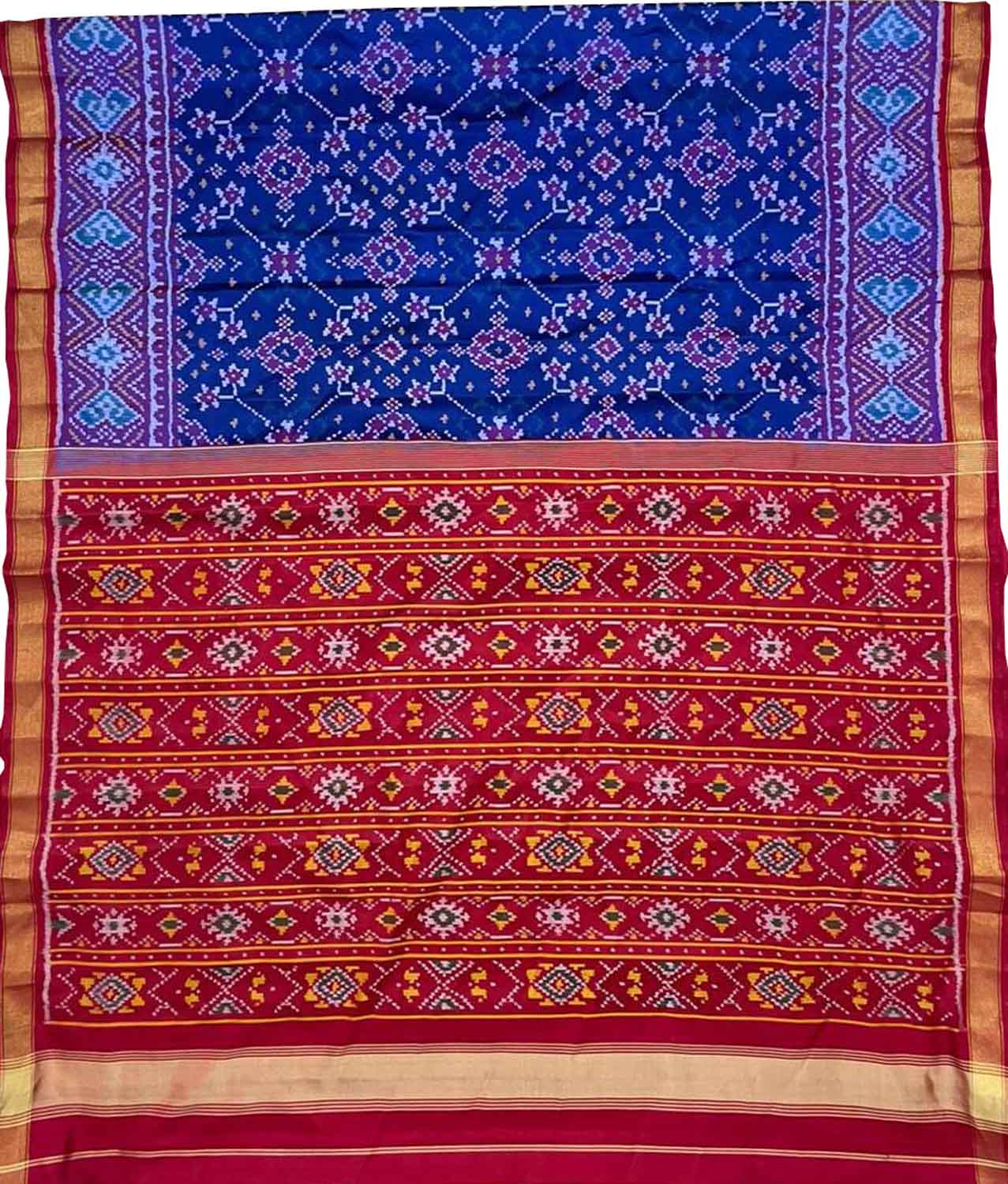 Stunning Blue Handloom Patola Single Ikat Saree - Perfect for Any Occasion! - Luxurion World