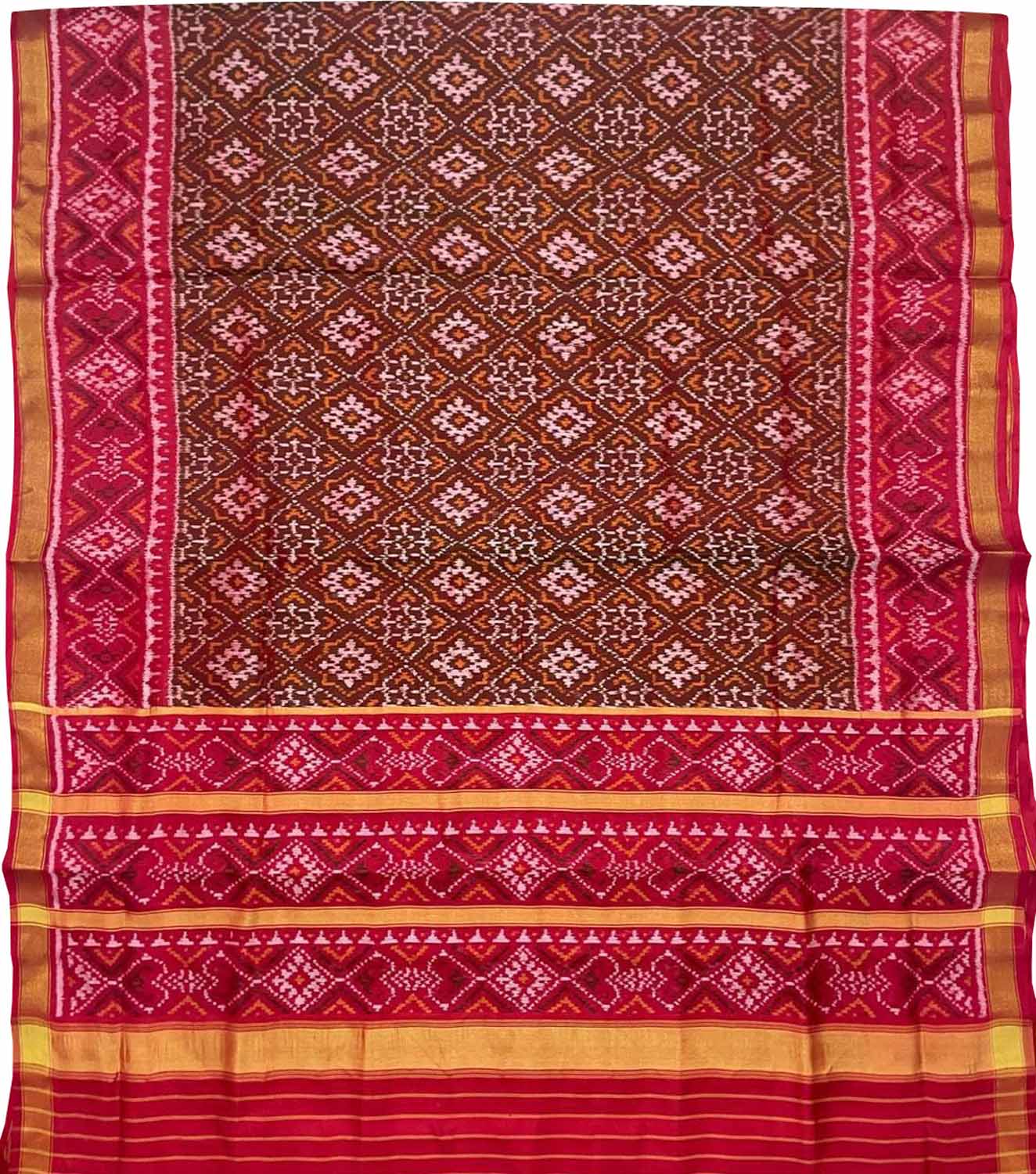 Stunning Maroon Handloom Patola Single Ikat Saree - Perfect for Any Occasion! - Luxurion World