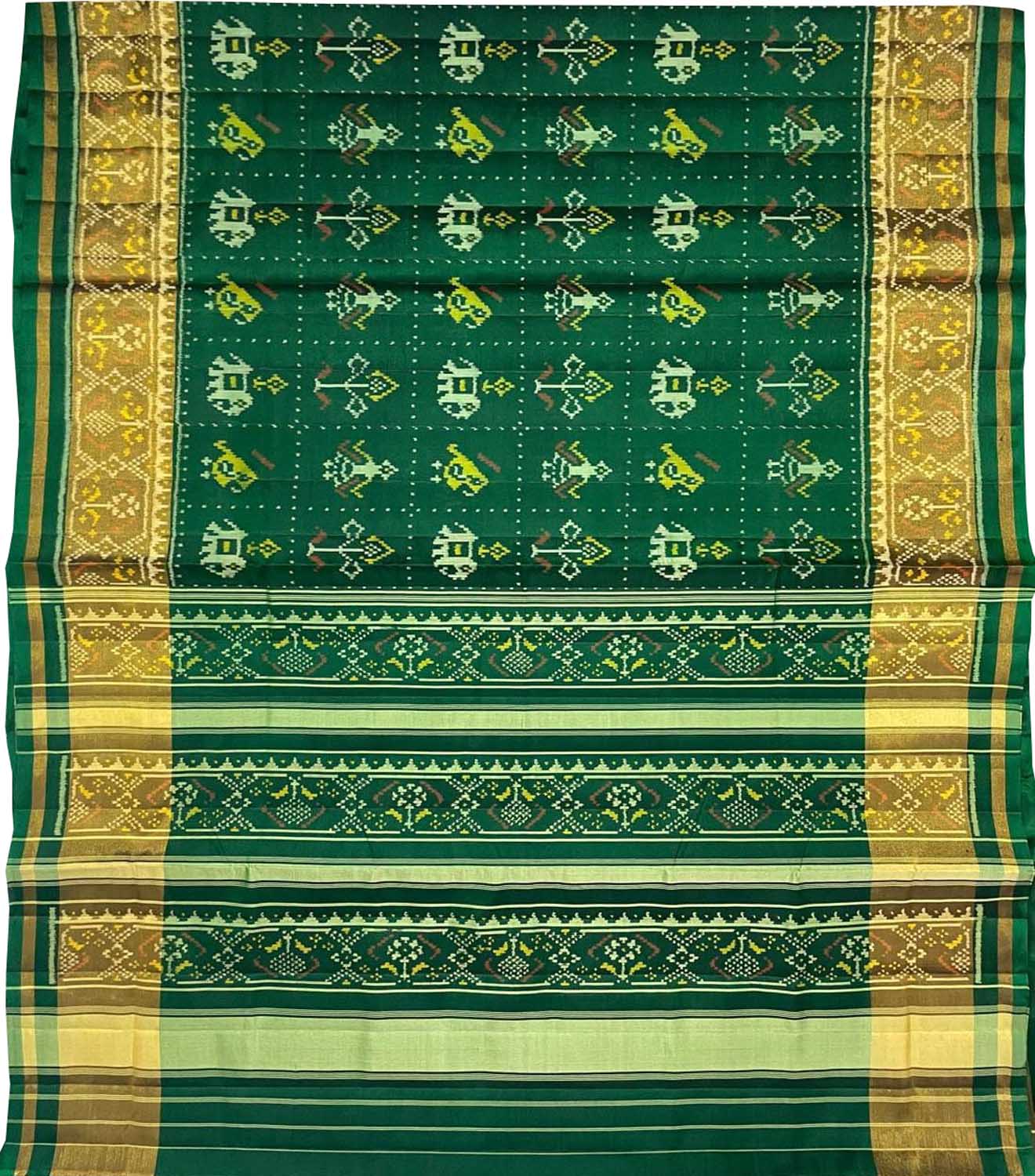 Stylish Green Handloom Patola Single Ikat Saree for Elegant Women - Luxurion World