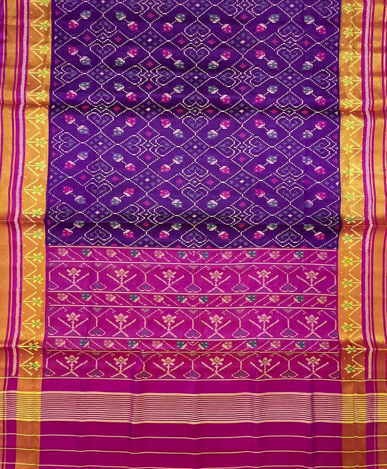 Exquisite Purple Handloom Patola Single Ikat Pure Silk Saree - Luxurion World