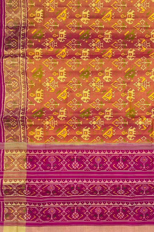 Pure Silk Orange Handloom Patola Single Ikat Saree - Traditional Elegance - Luxurion World
