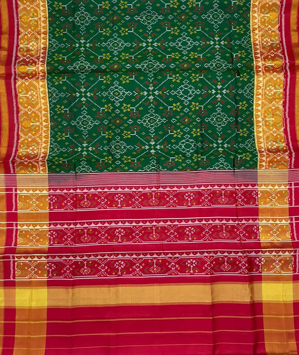 Stunning Green Handloom Patola Single Ikat Pure Silk Saree - Perfect for Any Occasion! - Luxurion World