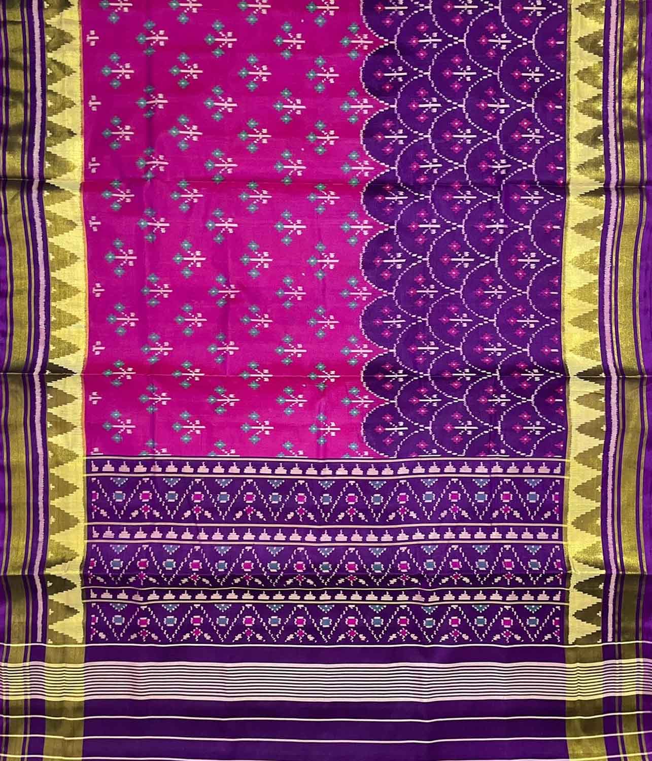Pink And Purple Single Ikat Patola Handloom Pure Silk Saree - Luxurion World