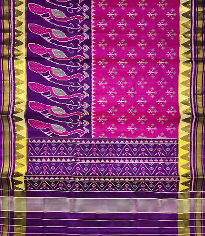 Pink And Purple Single Ikat Patola Handloom Pure Silk Saree - Luxurion World