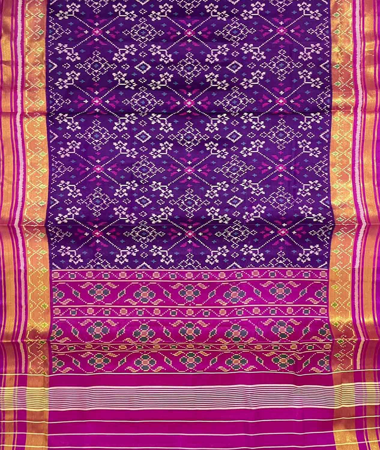 Purple Single Ikat Patola Handloom Pure Silk Saree - Luxurion World