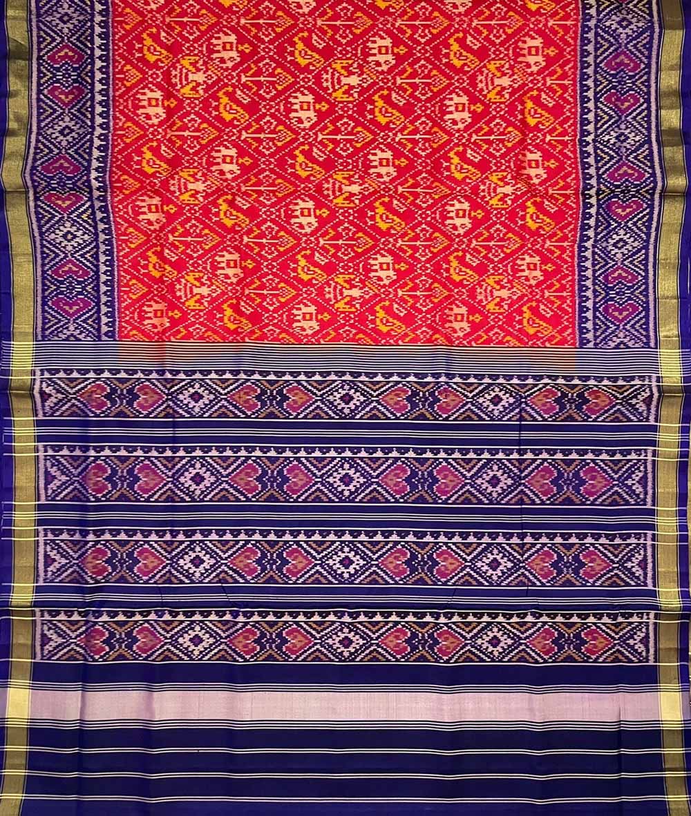 Red Handloom Patola Pure Silk Single Ikat Saree - Luxurion World