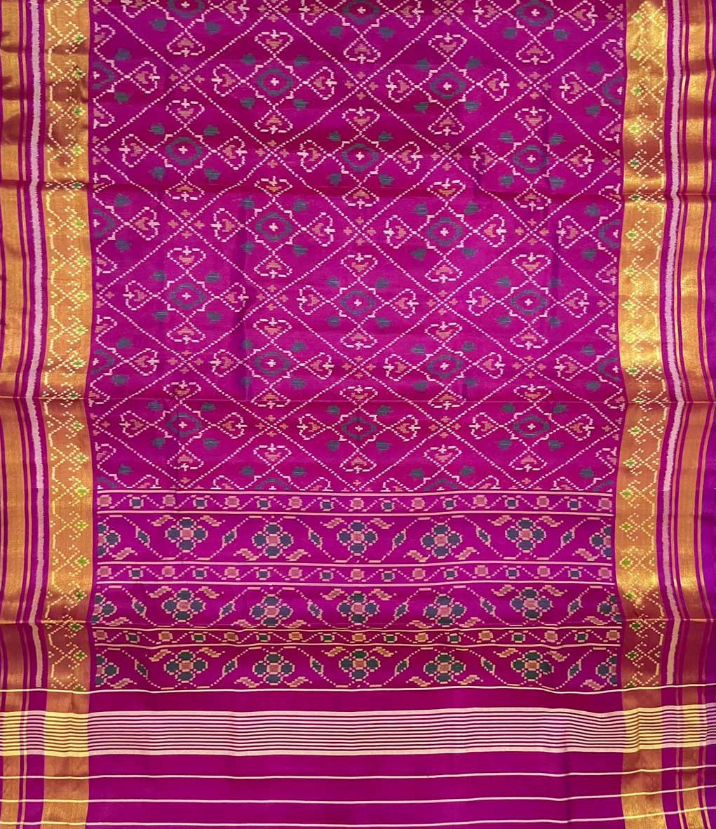 Pink Handloom Patola Pure Silk Single Ikat Saree - Luxurion World