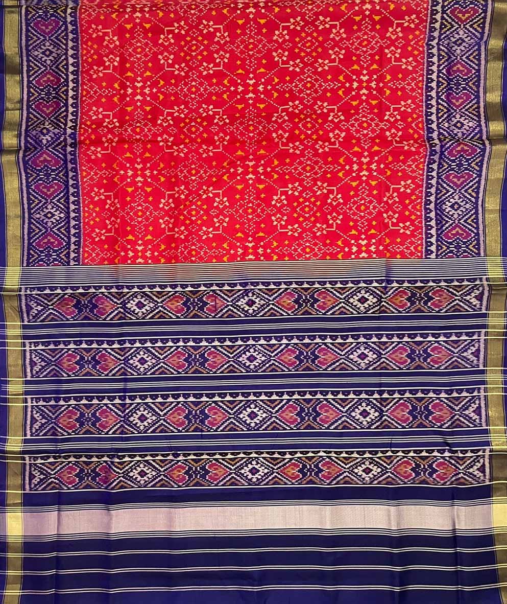 Red Handloom Patola Pure Silk Single Ikat Saree - Luxurion World