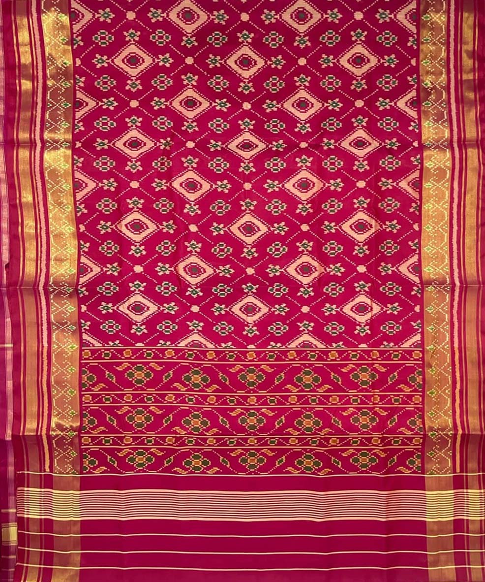 Pink Handloom Patola Pure Silk Single Ikat Saree - Luxurion World