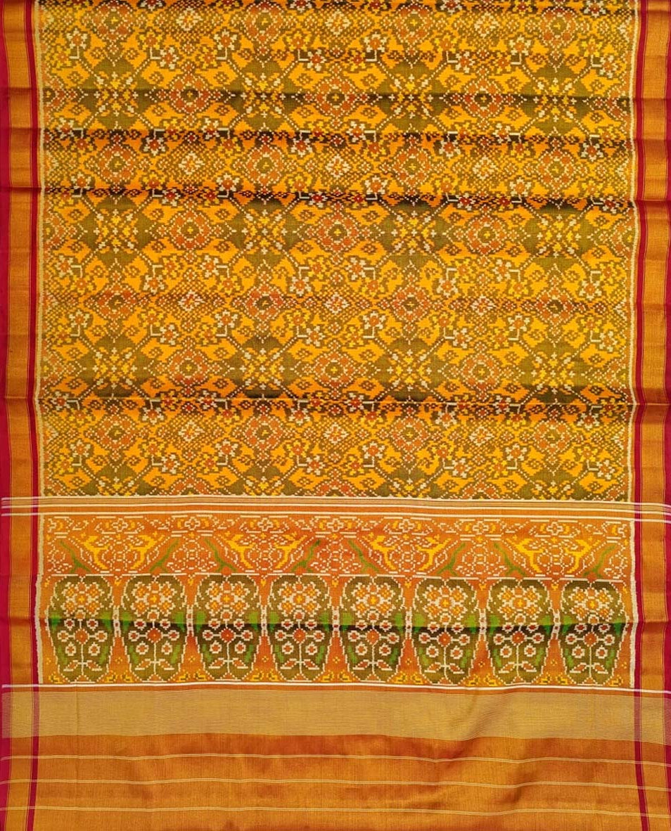 Yellow Patola Handloom Pure Tissue Silk Saree - Luxurion World