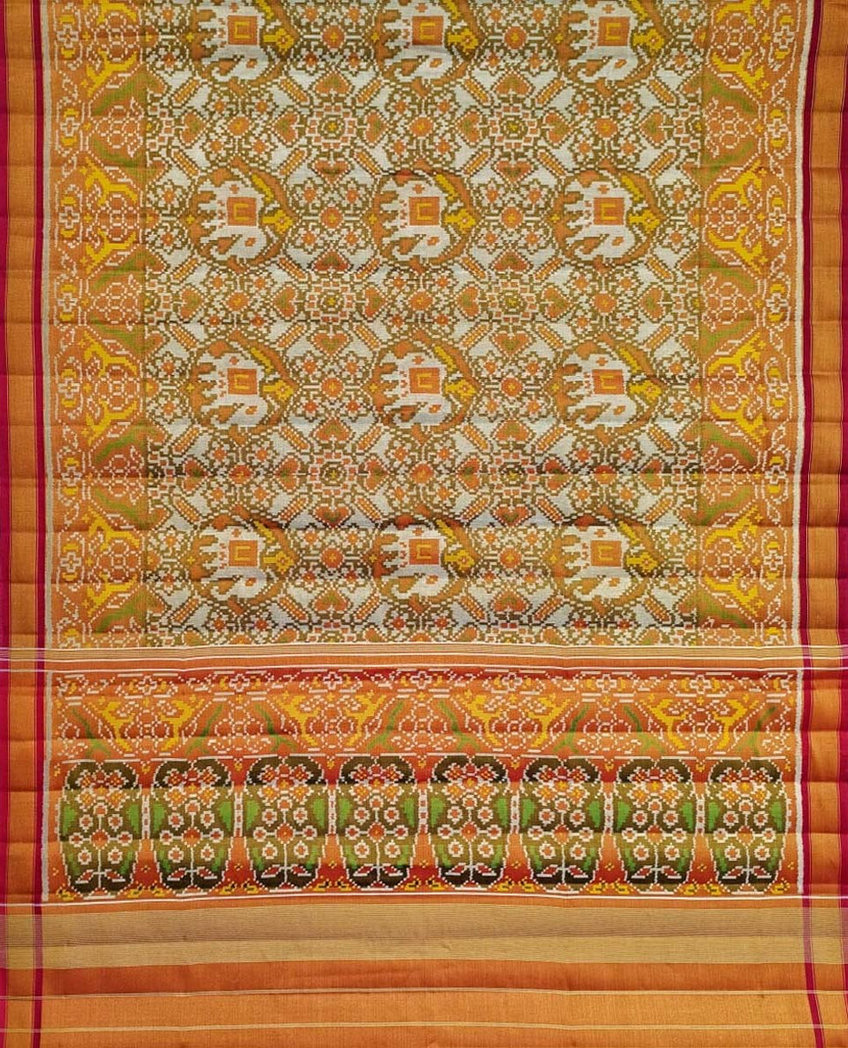 Off White Patola Handloom Pure Tissue Silk Saree - Luxurion World