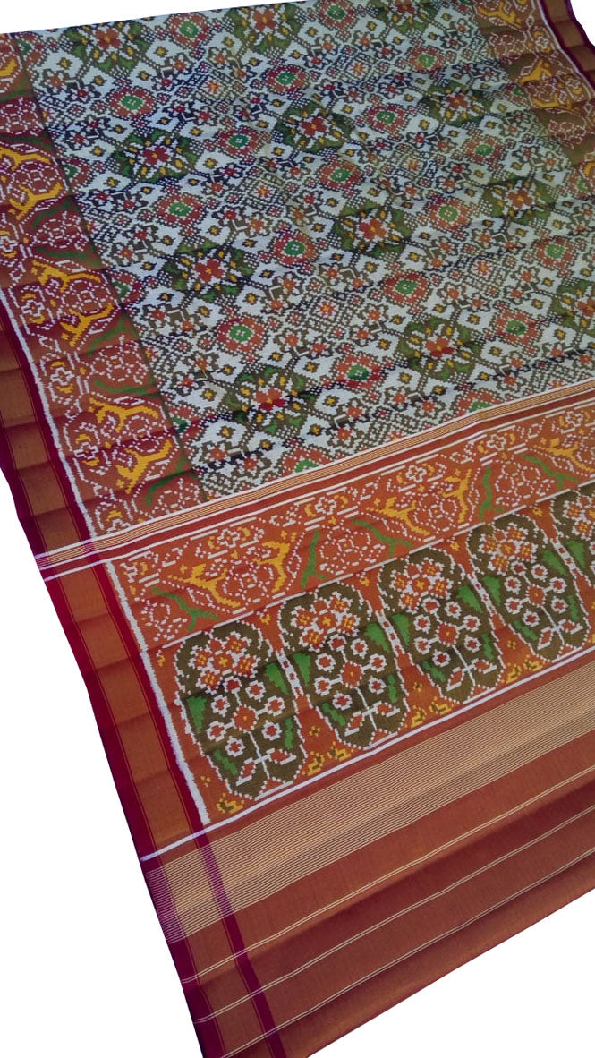 Off White Patola Handloom Pure Tissue Silk Saree - Luxurion World