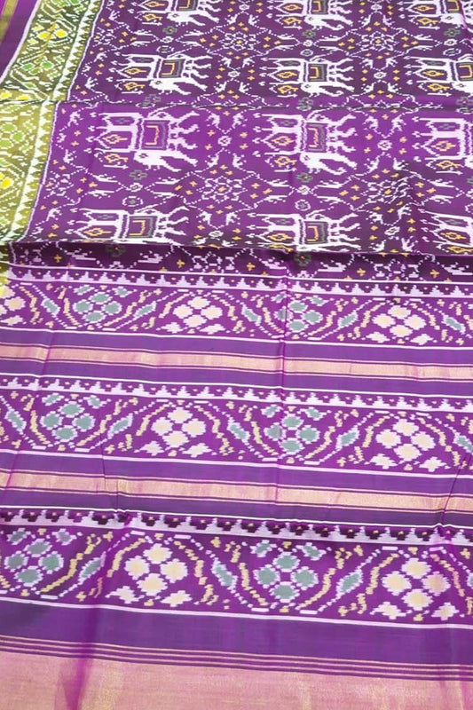 Purple Patola Handloom Pure Silk Rajkot Patola Saree - Luxurion World