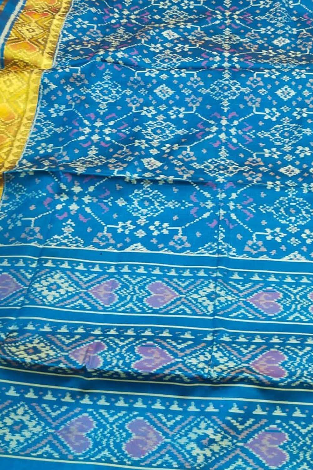 Blue Patola Handloom Pure Silk Rajkot Patola Saree - Luxurion World