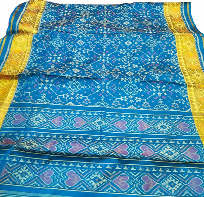 Blue Patola Handloom Pure Silk Rajkot Patola Saree - Luxurion World