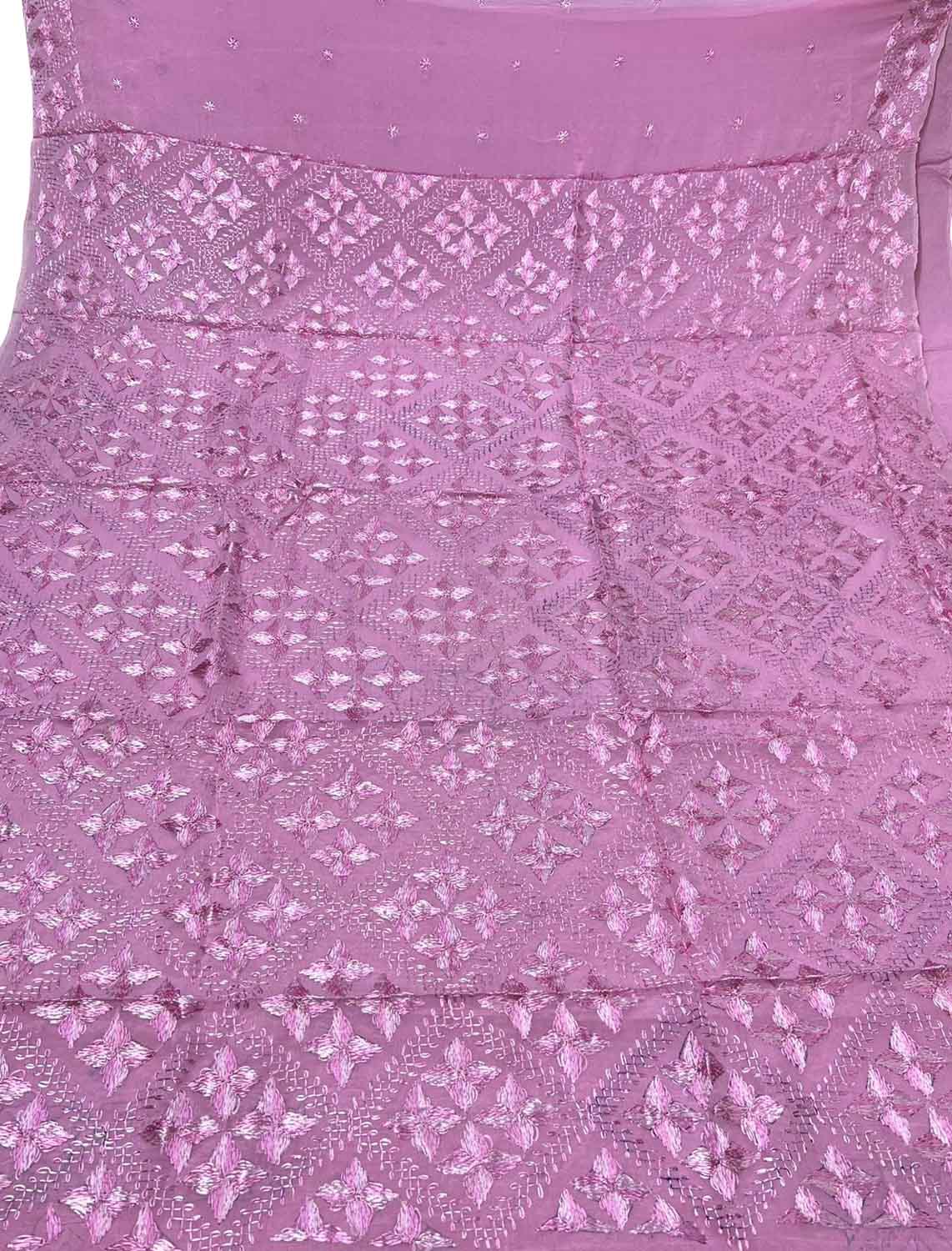 Lavender Phulkari Hand Embroidered Chinnon Chiffon Saree - Luxurion World