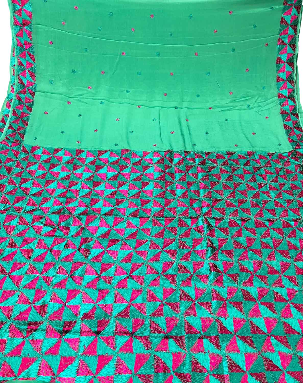 Blue Phulkari Hand Embroidered Chinnon Chiffon Saree - Luxurion World
