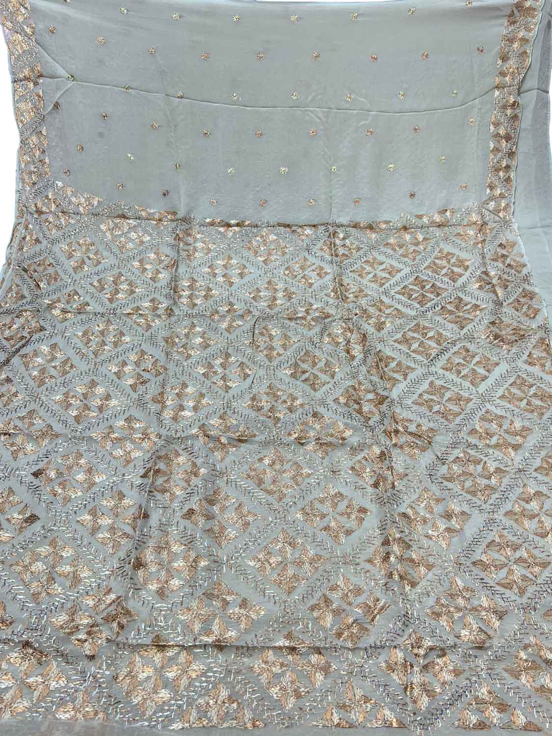 Pastel Phulkari Hand Embroidered Chinnon Chiffon Saree - Luxurion World