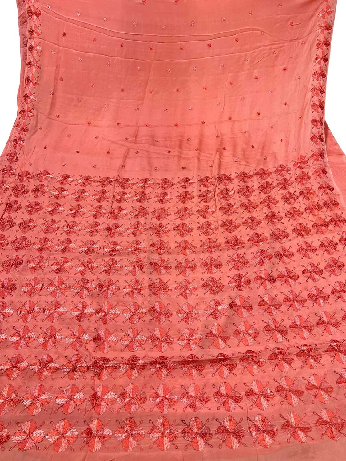 Pink Phulkari Hand Embroidered Pure Chinnon Chiffon Saree - Luxurion World