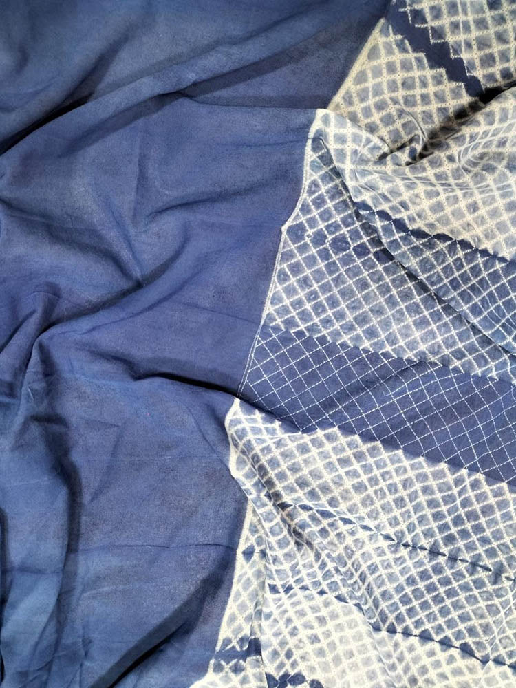 Blue Shibori Pure Cotton Saree - Luxurion World