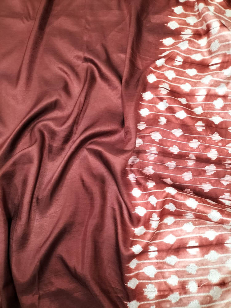 Brown Shibori Mulberry Silk Saree - Luxurion World