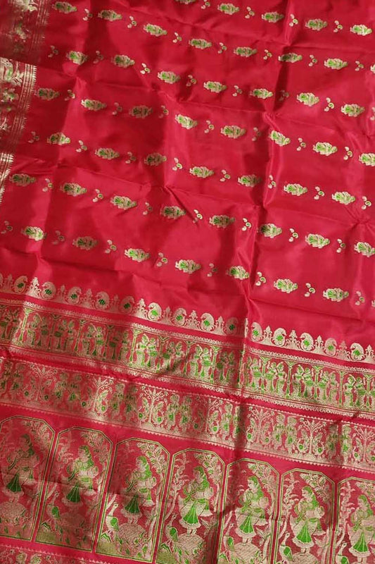 Exquisite Red Swarnachari Handloom Meenakari Silk Saree