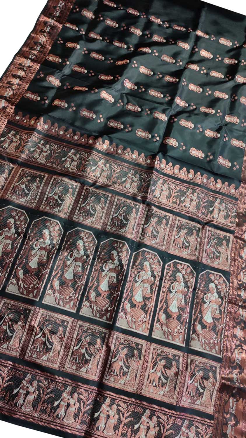 Exquisite Black Swarnachari Handloom Meenakari Silk Saree - Luxurion World