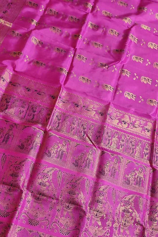 Exquisite Pink Swarnachari Handloom Meenakari Silk Saree - Luxurion World