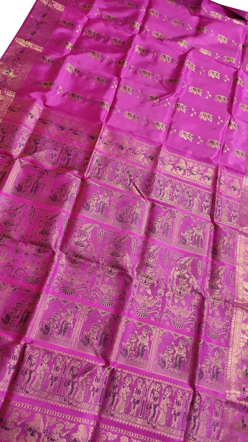 Exquisite Pink Swarnachari Handloom Meenakari Silk Saree - Luxurion World