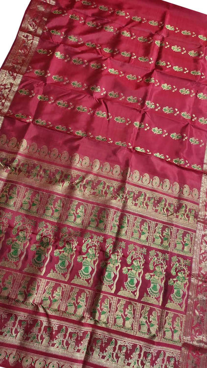 Exquisite Red Swarnachari Handloom Meenakari Silk Saree - Luxurion World