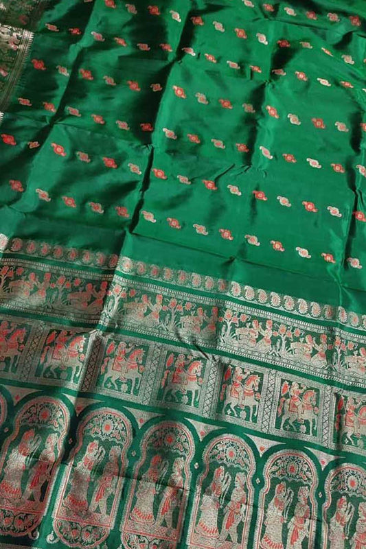 Exquisite Green Swarnachari Handloom Meenakari Silk Saree