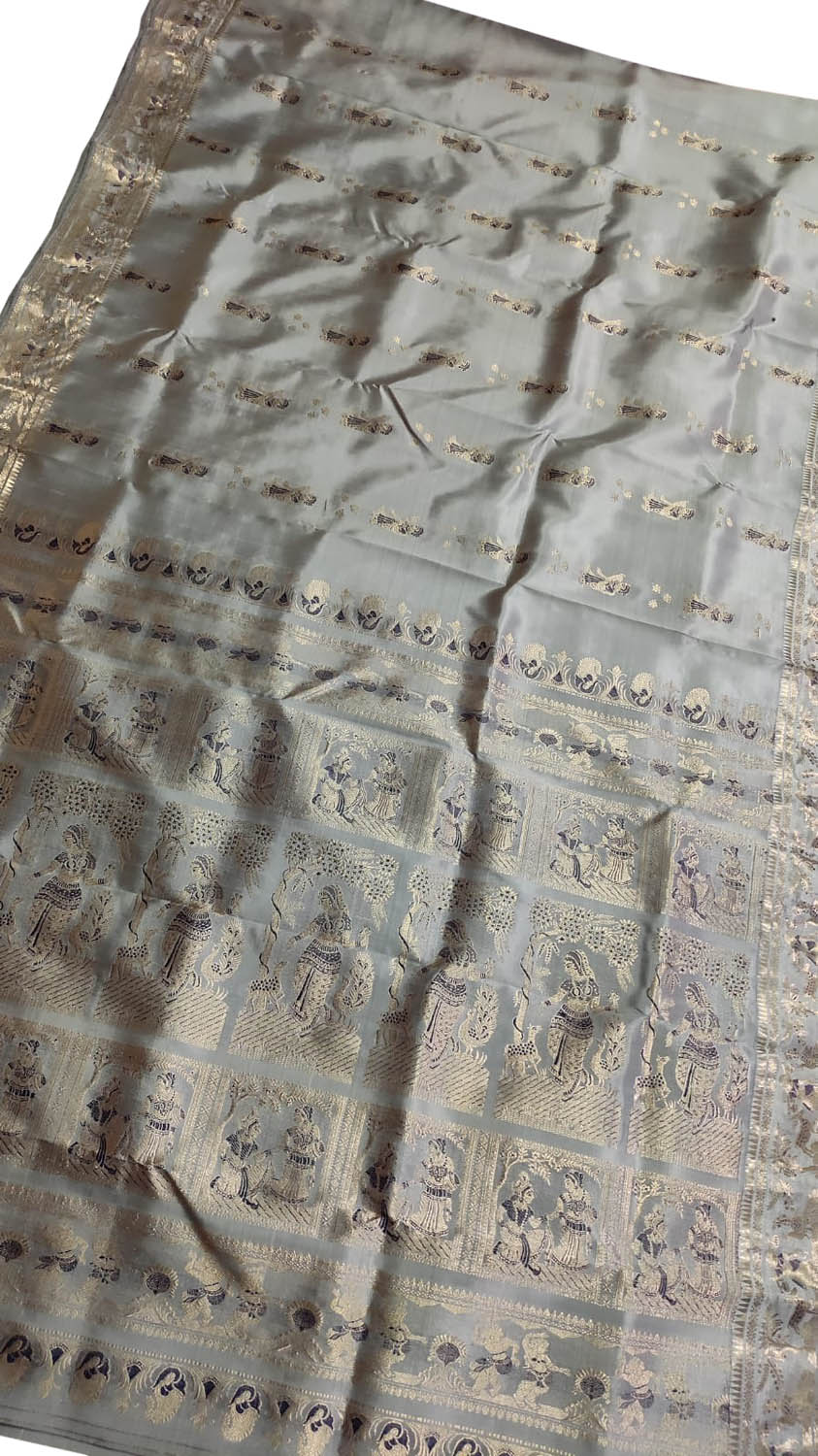 Exquisite Grey Swarnachari Handloom Meenakari Silk Saree - Luxurion World