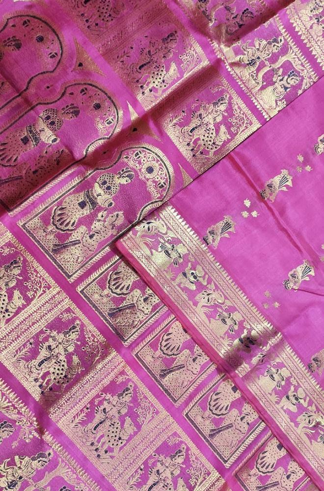 Pink Handloom Swarnachari Silk Saree - Luxurion World