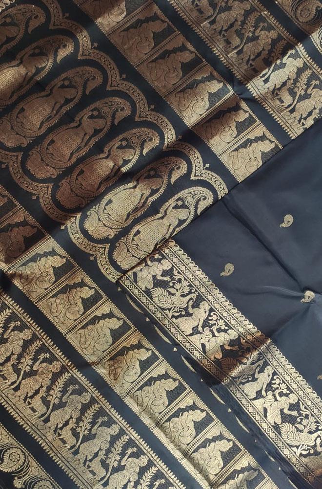 Black Handloom Swarnachari Silk Saree - Luxurion World