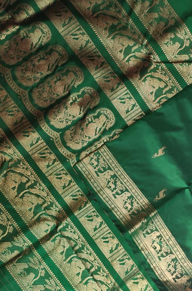 Green Handloom Swarnachari Silk Saree - Luxurion World