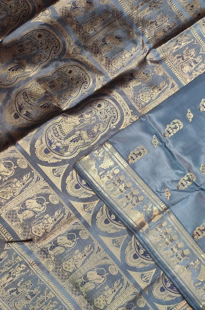 Grey Handloom Swarnachari Silk Saree - Luxurion World