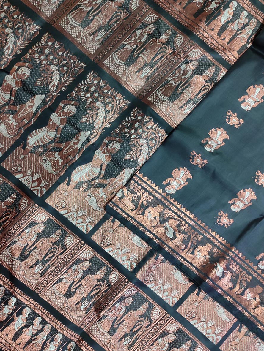 Black Baluchari Handloom Pure Silk Saree - Luxurion World