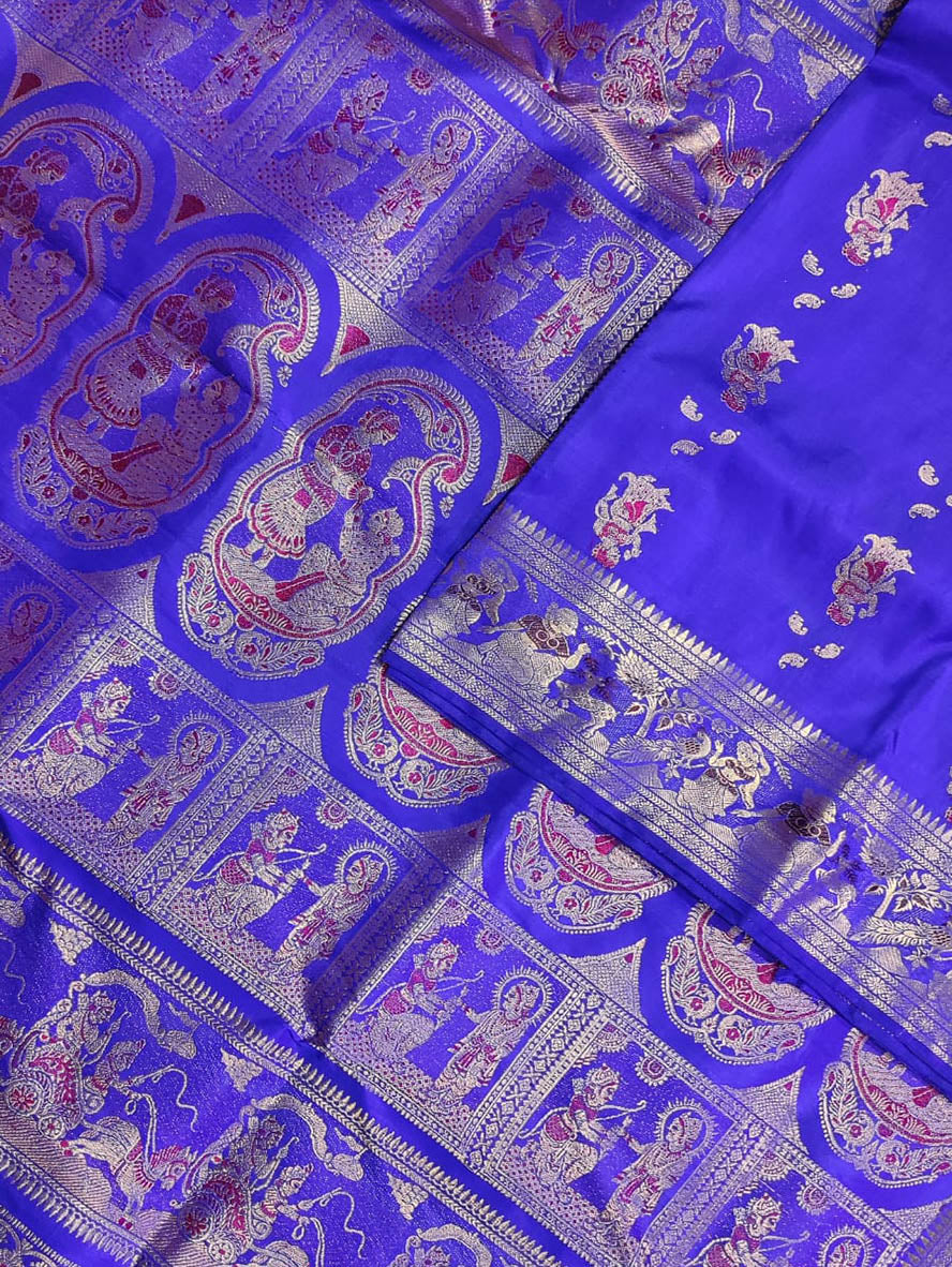 Purple Baluchari Handloom Pure Silk Saree - Luxurion World